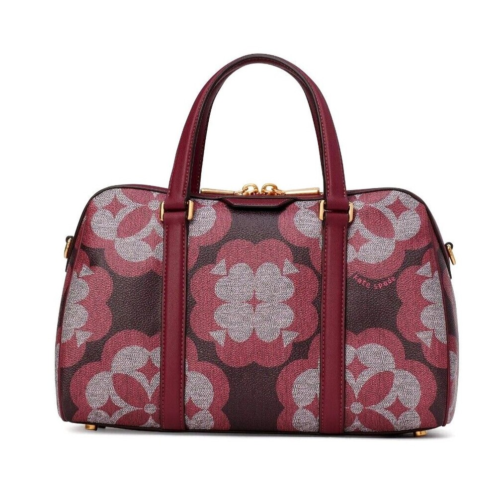New Kate Spade Spade Flower Monogram Coated Canvas Satchel Garnet Rose